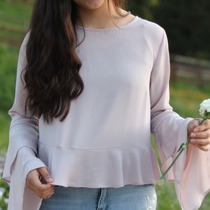 Blush pink ruffle blouse